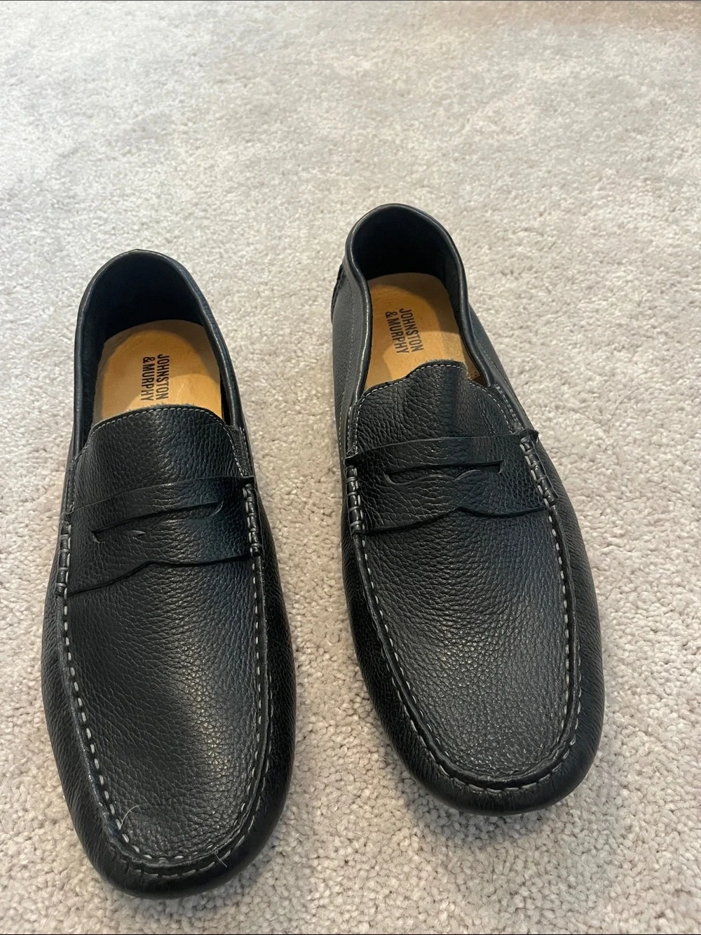Johnston & Murphy Black Pebble Leather Penny Loafers